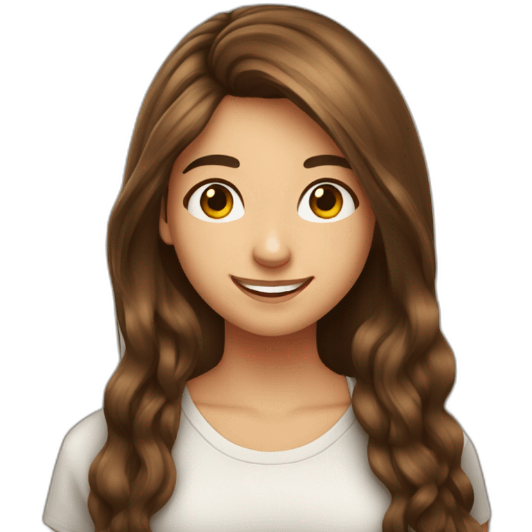 Spaniard Teenager girl long Brown hair funny face smiling taking selfie emoji