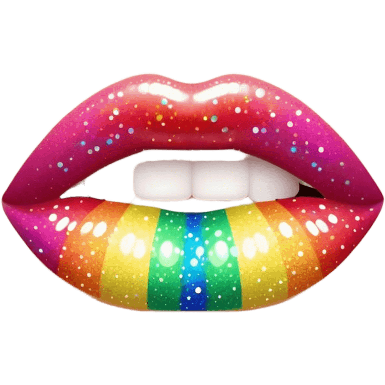 rainbow sparkles on lush, full lips. Lips only emoji