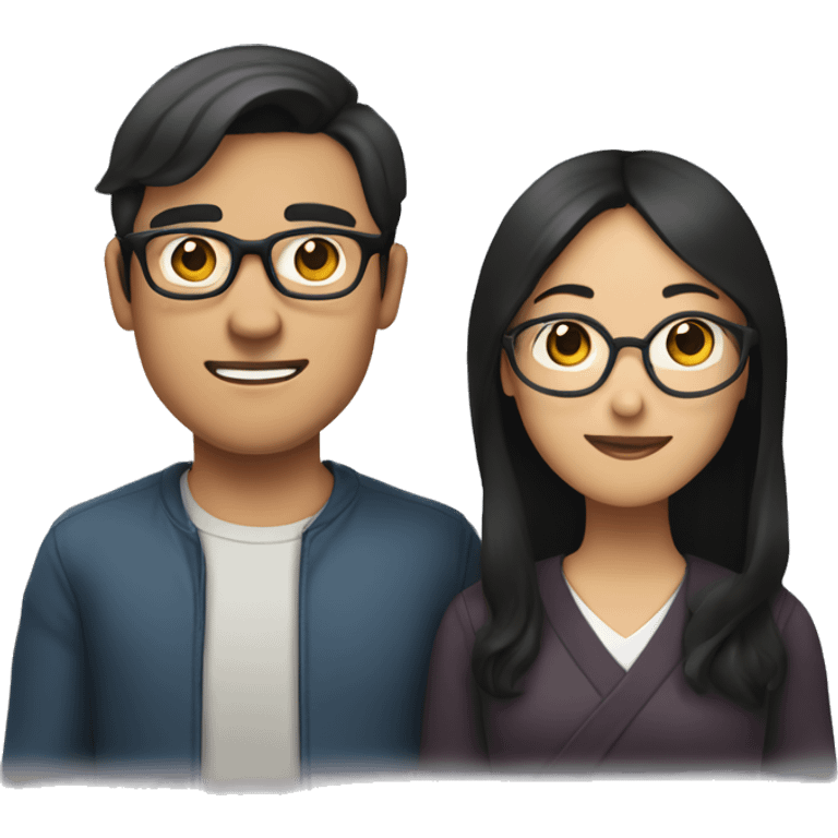 A bespectacled brown-haired man and a black-haired Asian woman holding him emoji