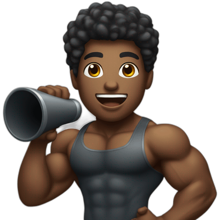 black bodybuilder with megaphone speaking emoji