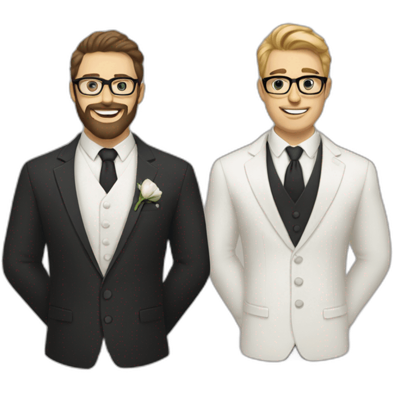 two groom, one with a dark beard and glasses and the other beardless with light hair and white skin emoji