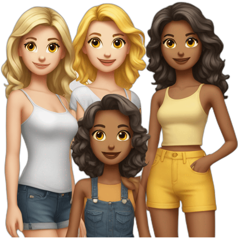 friendgroup of 4 party girls,first with shoulder length , emoji