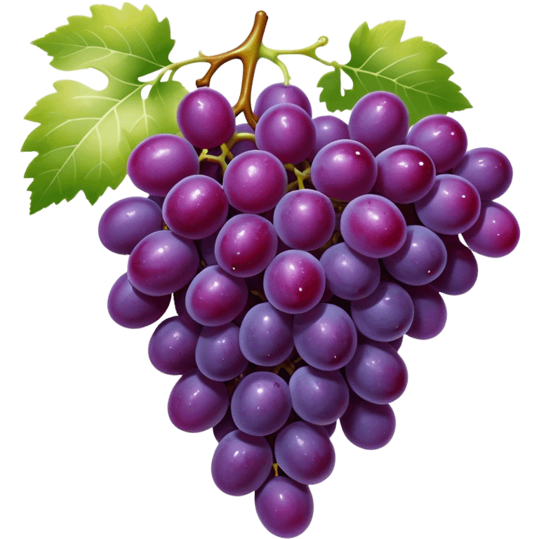 Cinematic glossy purple grapes, plump and dewy, gathered in a beautiful cluster, deep rich hues, ultra-detailed, fresh and juicy, soft glowing light. emoji