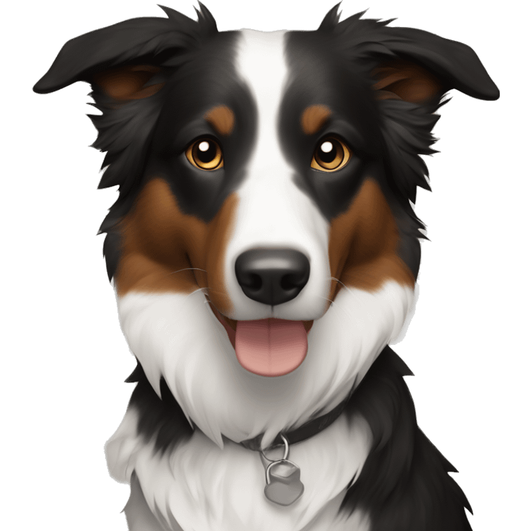 Savoy shepherd mix border collie, black white and brown (right side of the muzzle is white) emoji