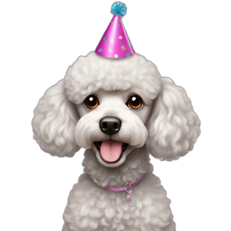 Poodle wearing a birthday hat emoji