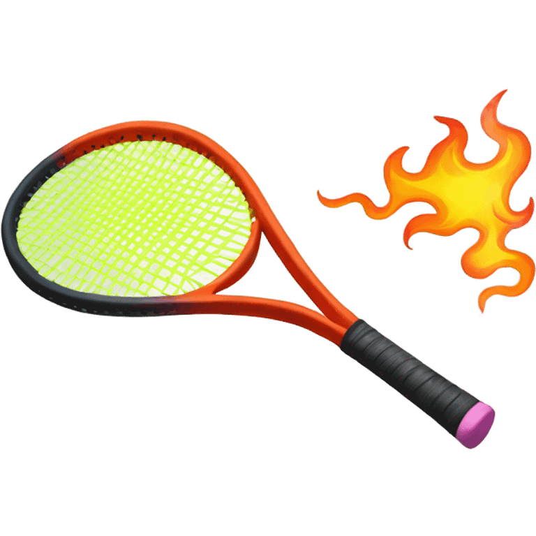 Horizontal Tennis racquet with fire coming of the back emoji