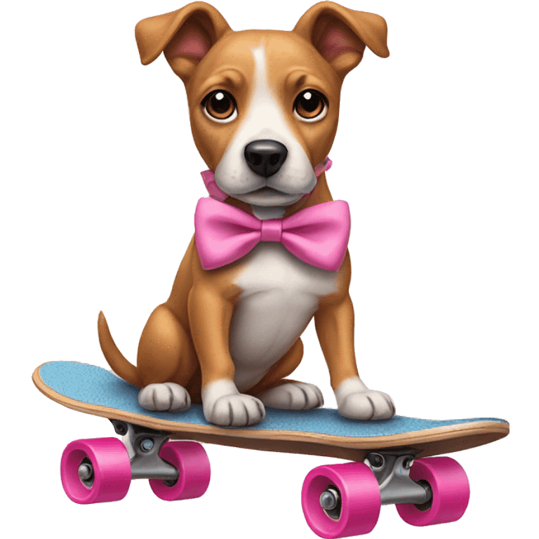 dog wearing pink bow on a skateboard  emoji