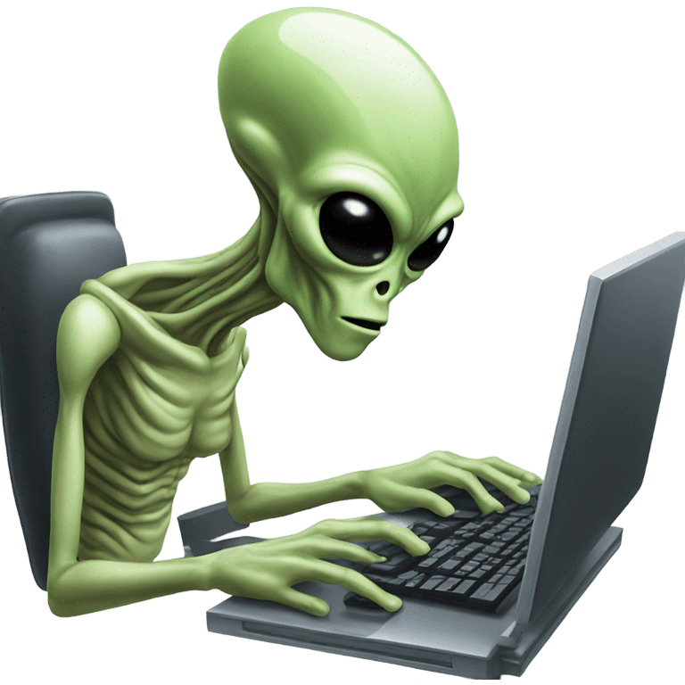 Alien typing on computer emoji