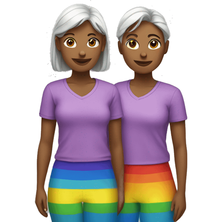 2 woman wearing rainbow shirts emoji