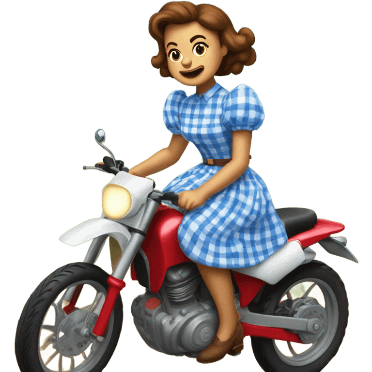 Dorothy from the wizard of oz riding a dirtbike emoji