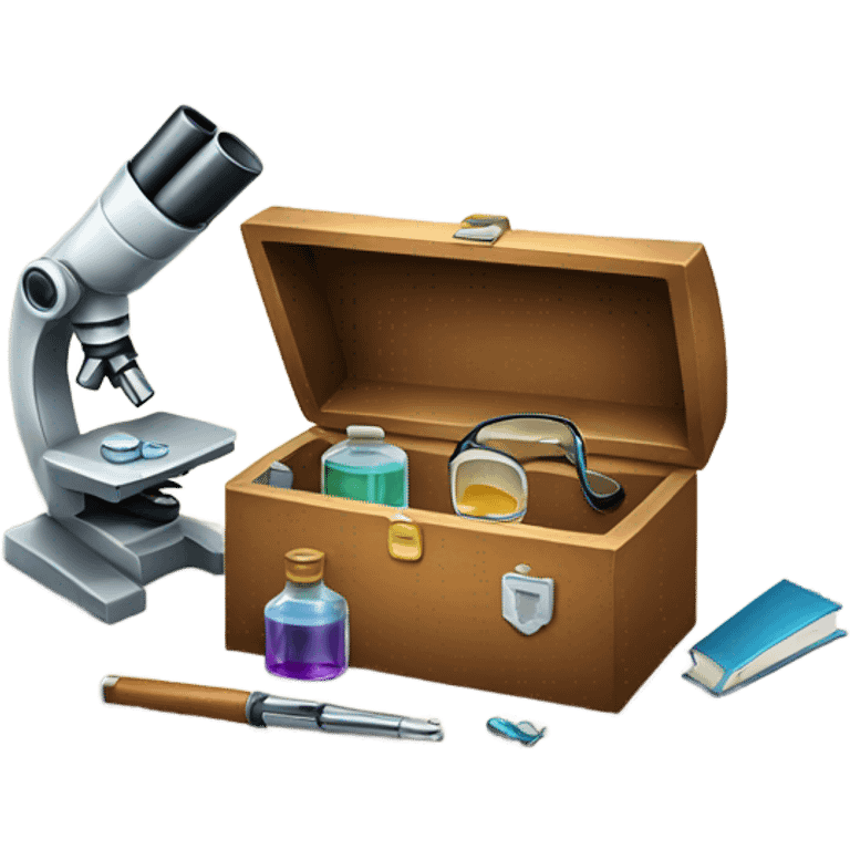 toolbox for scientist with a book, glasses, microscope emoji