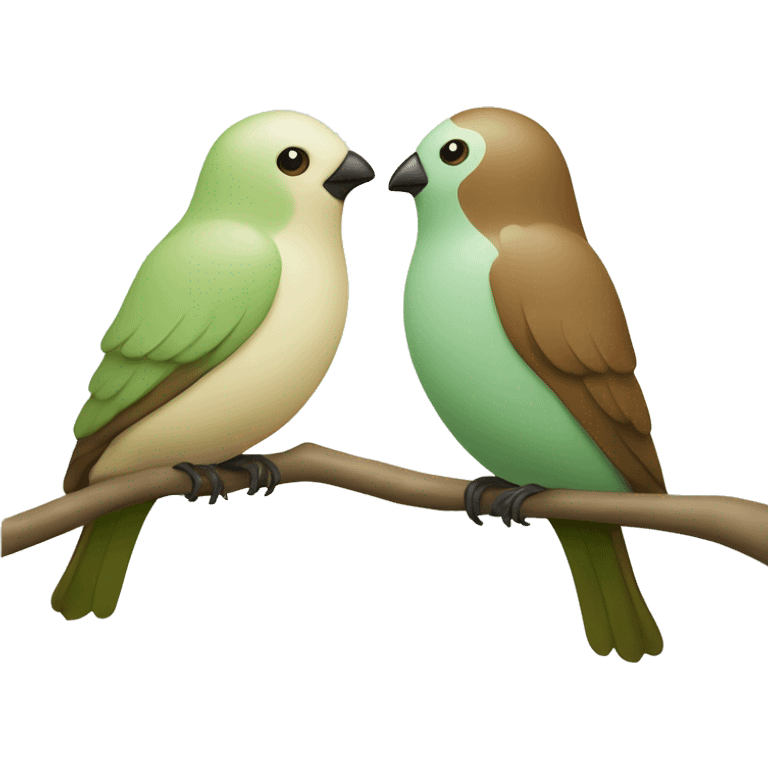 Two birds sitting on a tree branch one pale green and the other brown cream emoji