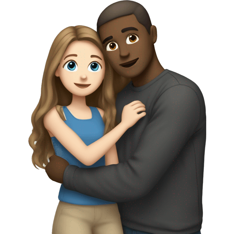 Pretty girl with long light brown hair and blue eyes hugging man with dark hair emoji