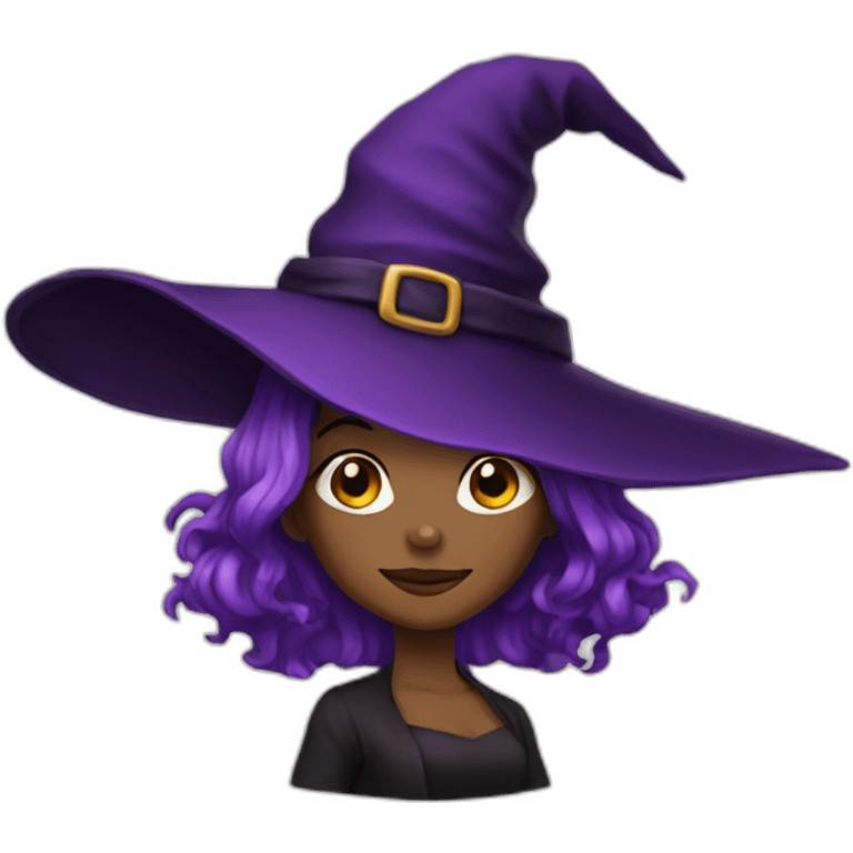 woman witch brown hat purple hair emoji