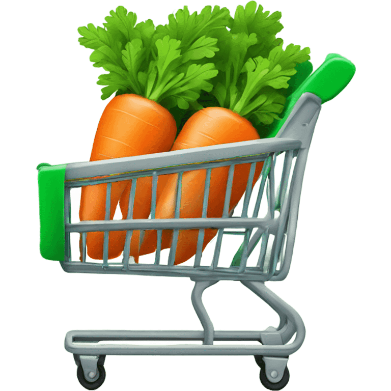 Green shopping cart with carrot logo on outside and cart empty emoji