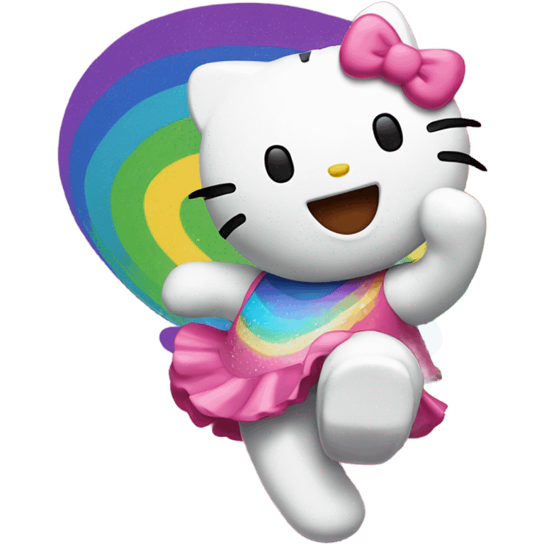 Hello kitty dancing in the rainbow emoji