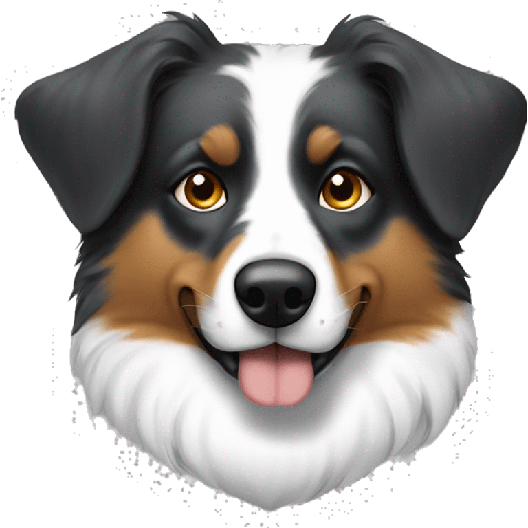 Tricolor Australian Sheppard covering his nose with his paws with a stink cloud over his head emoji