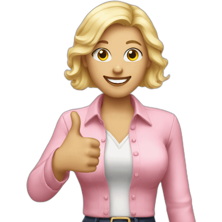 blonde hair lady with pink blouse thumbs up emoji