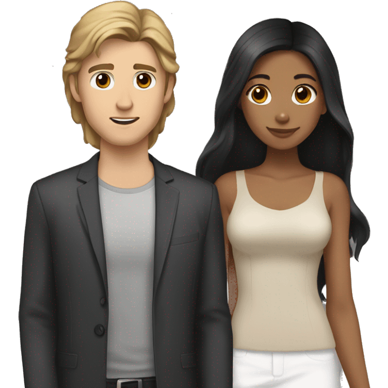 girl black long hair and tan skin and ashy brown haired white guy emoji