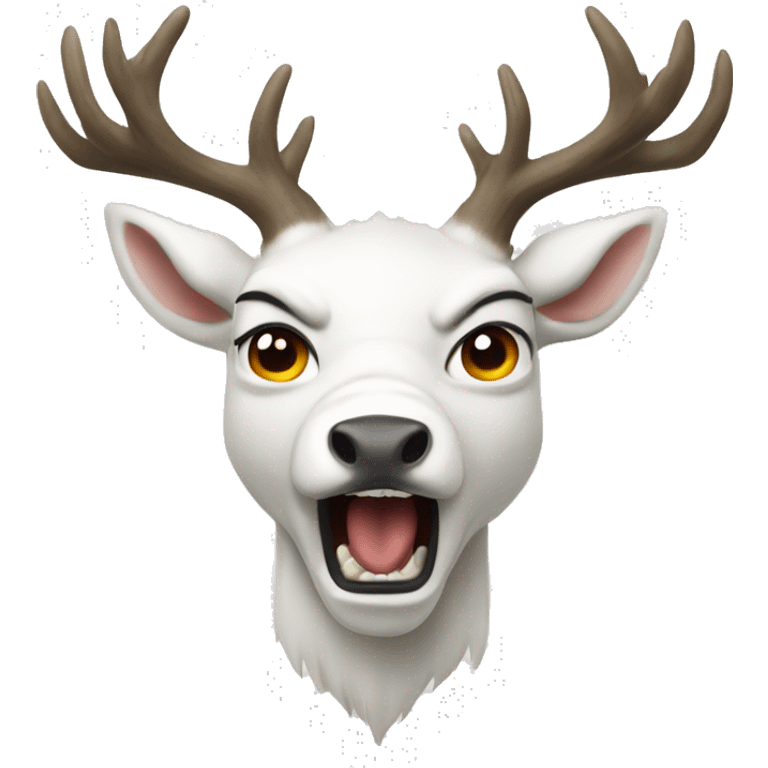 A white deer with a super angry face emoji