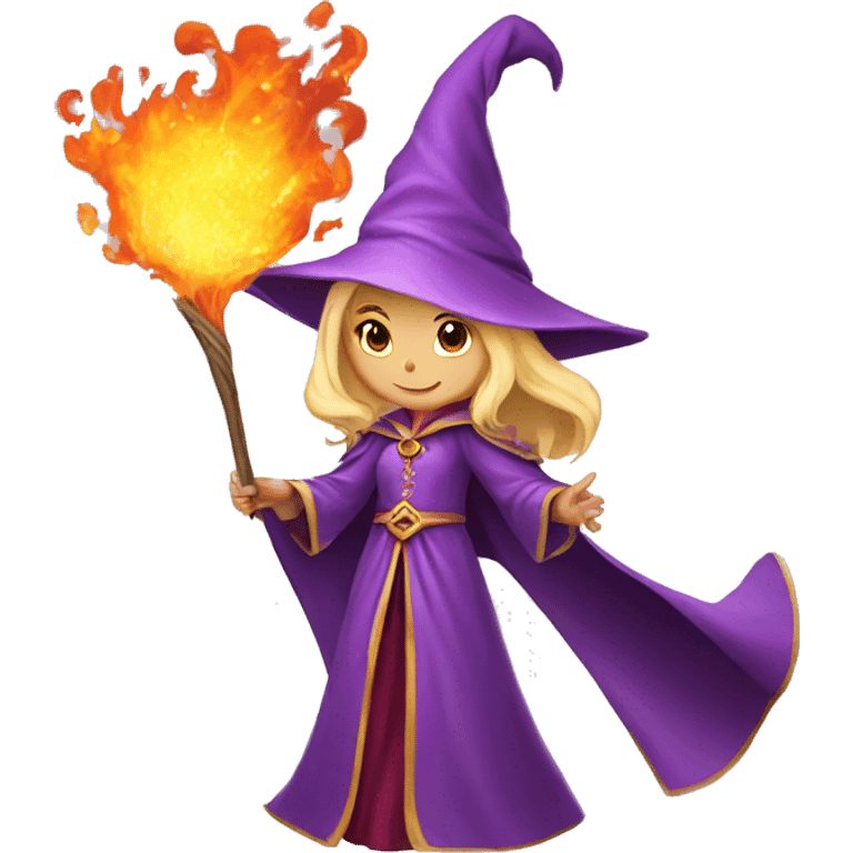 female blonde elf wizard wearing purple robes casts fireball emoji