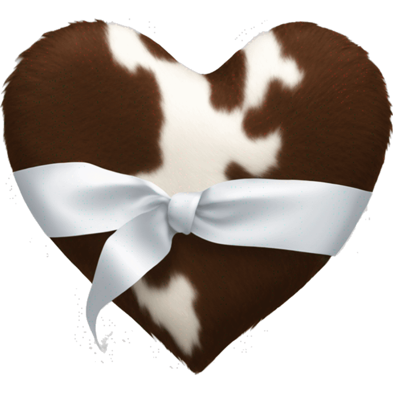 Cowhide fuzzy heart with white ribbon emoji