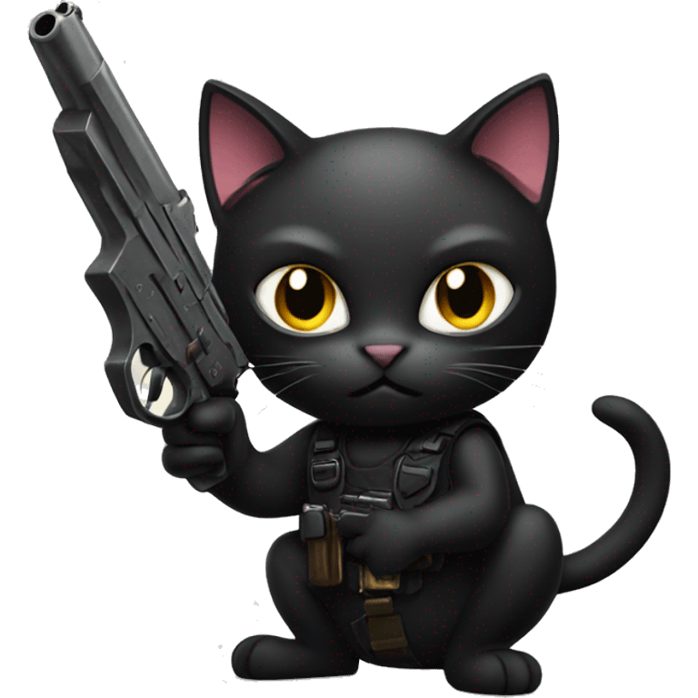 black cat holding a gun emoji