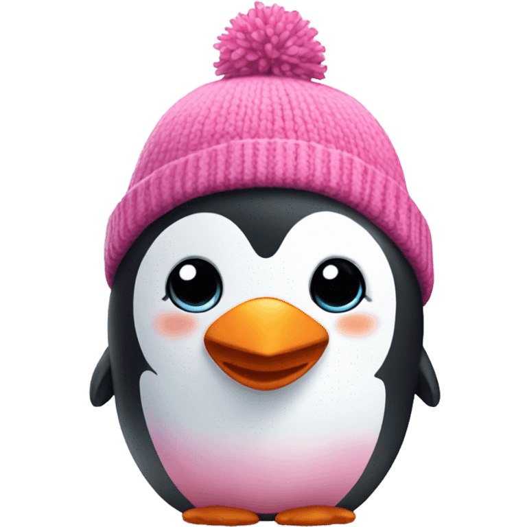 cute pink penguin wearing a beanie emoji