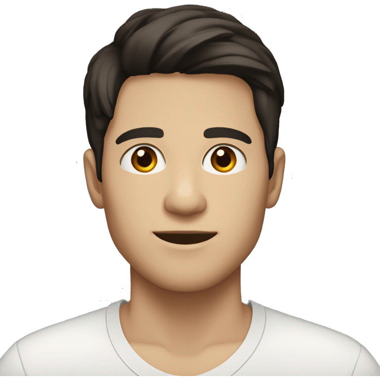 A dark-haired 21-year-old man with white skin and a slight tan. Brown eyes and a middle parted haircut. emoji