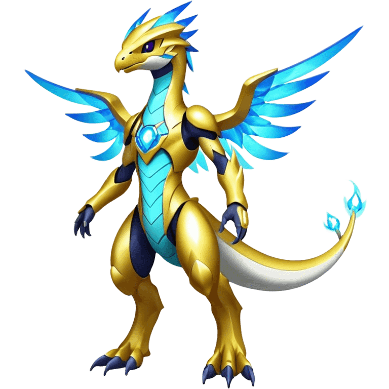 Shiny Futuristic Celestial Magical Ethereal Godly Divine Nebula-Fakemon-Pokemon-Digimon-Spectrobes-Raptor-fusion, full body emoji