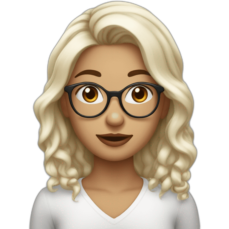 Fille blanche qui porte des lunettes aux cheveux marron ondulée avec uzn cicatrice dans les sourcils emoji