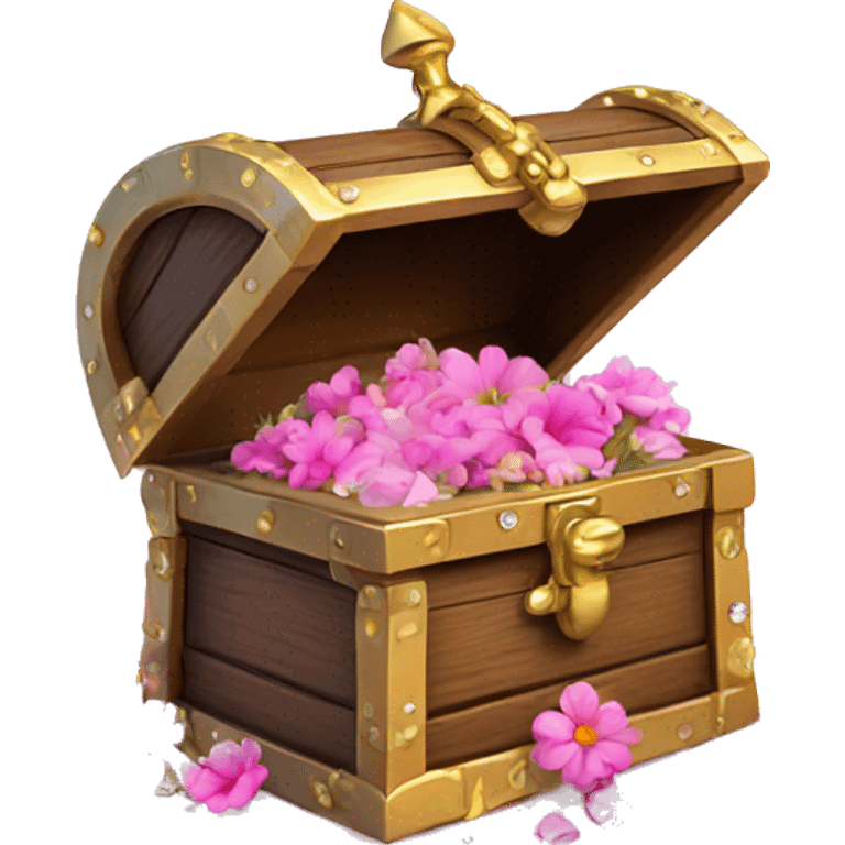 Treasure box filled with flowers with diamonds pink wet  emoji