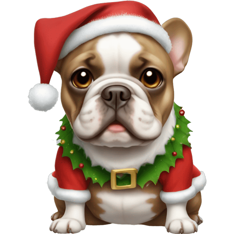 Brown French bulldog in Christmas elf costume emoji