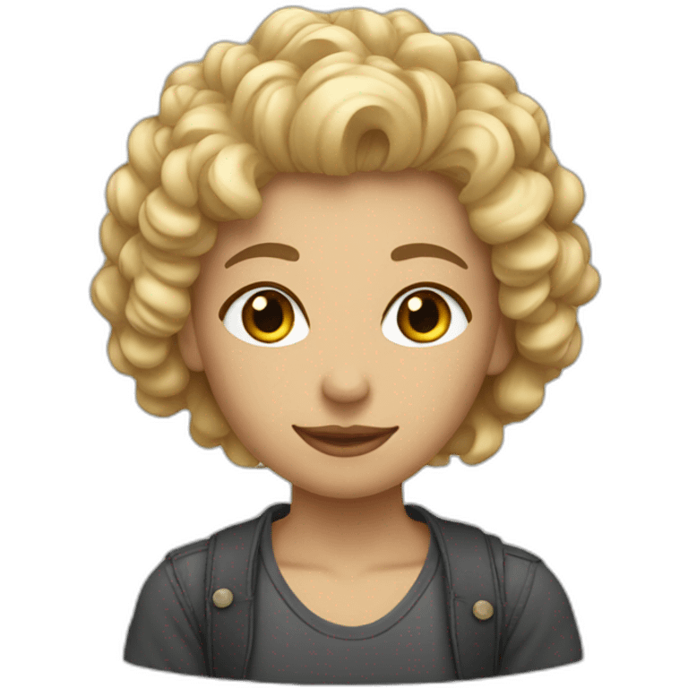 Short hair curly blond woman with boyfriend emoji