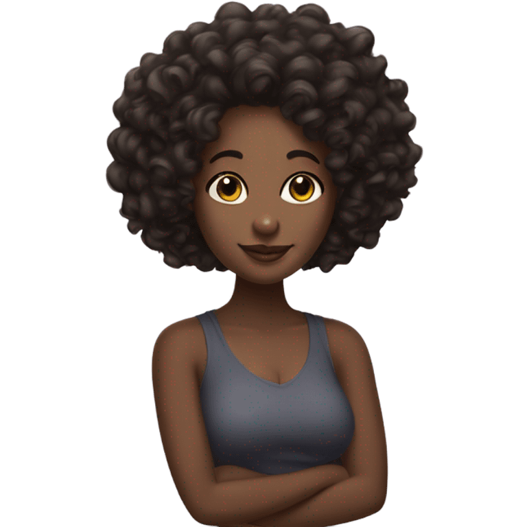 black girl with long, tight curly hair, curvy figure emoji