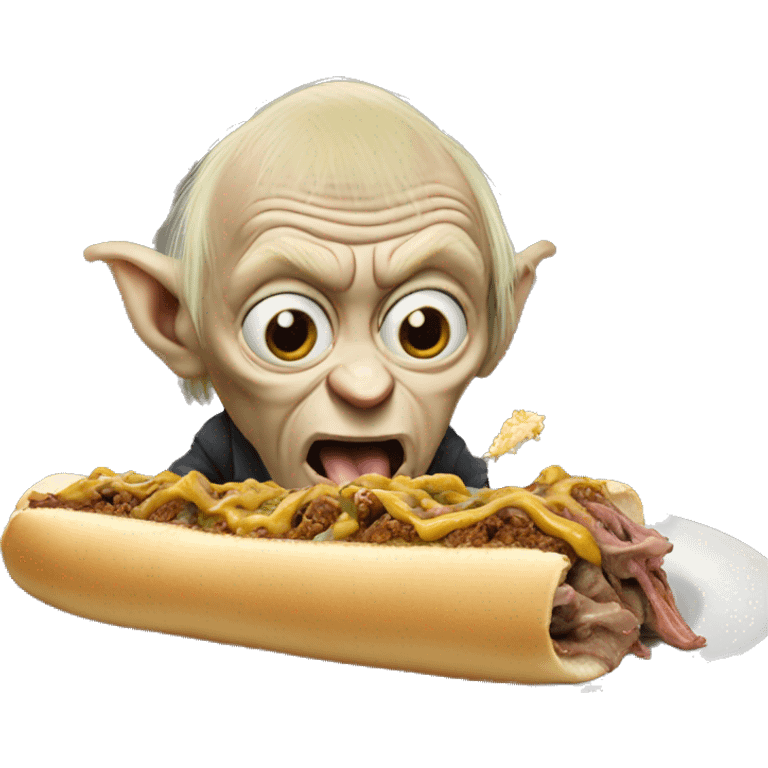 Donald Trump as Gollum eating cheesesteak emoji