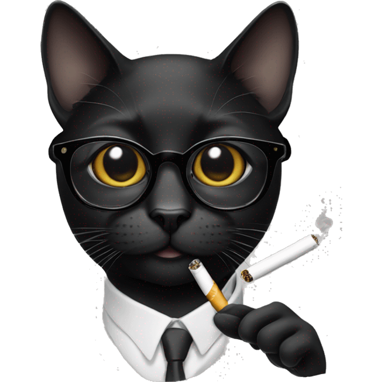 black cat in glasses with a cigarette emoji