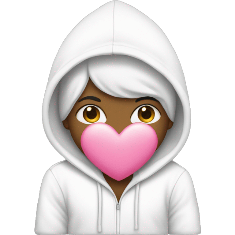 White hoodie with pink heart on the side emoji