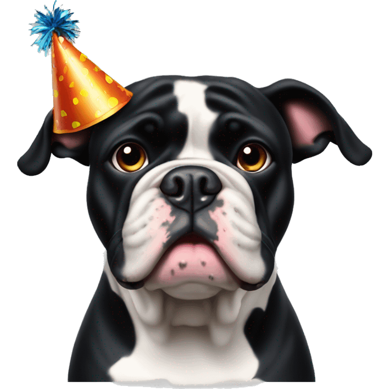 All black bull dog with party hat emoji