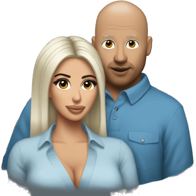 bald man in blue shirt holding Kim kardashian emoji