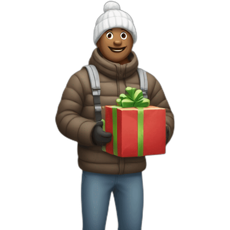 A snow-covered man with bags of presents  emoji