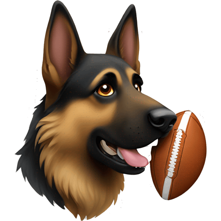 dark long hair german shepherd holding a football in his mouth emoji