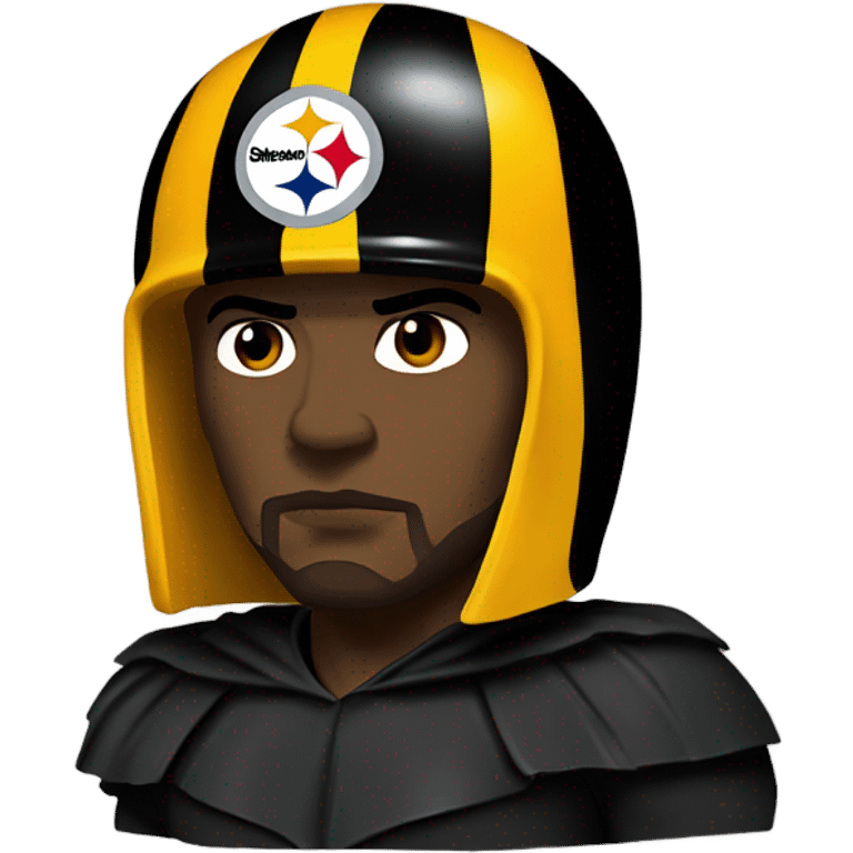 Mean Joe green Pittsburgh Steelers player in uniform and helmet with black cape lokikg scary emoji