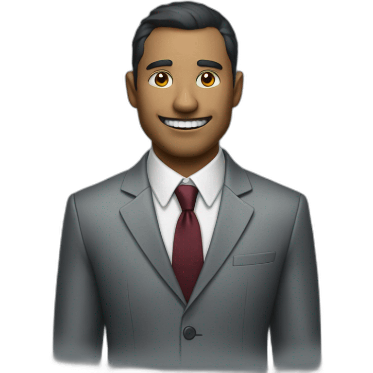 Portrait a wolf with teeth with a human-like face wears a sleek jacket and tie like a salesman emoji