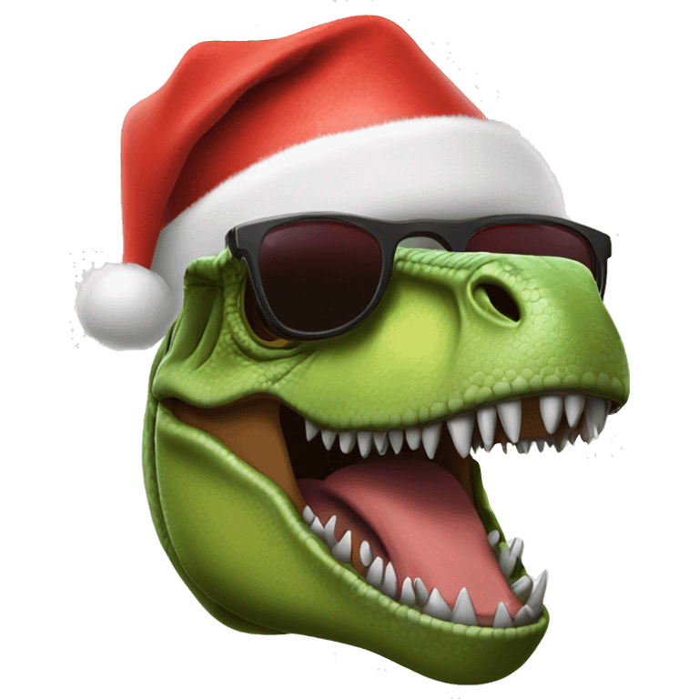 T-Rex with sunglasses and Santa hat emoji