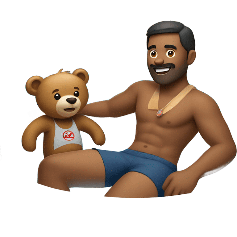 Animal control guy with a bear in a hot tub emoji