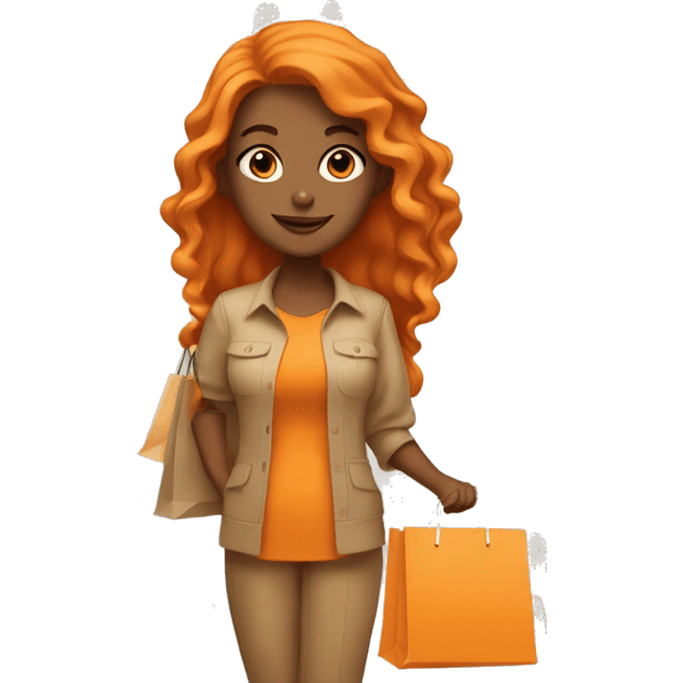 Tan girl with long orange hair holding shopping bags emoji