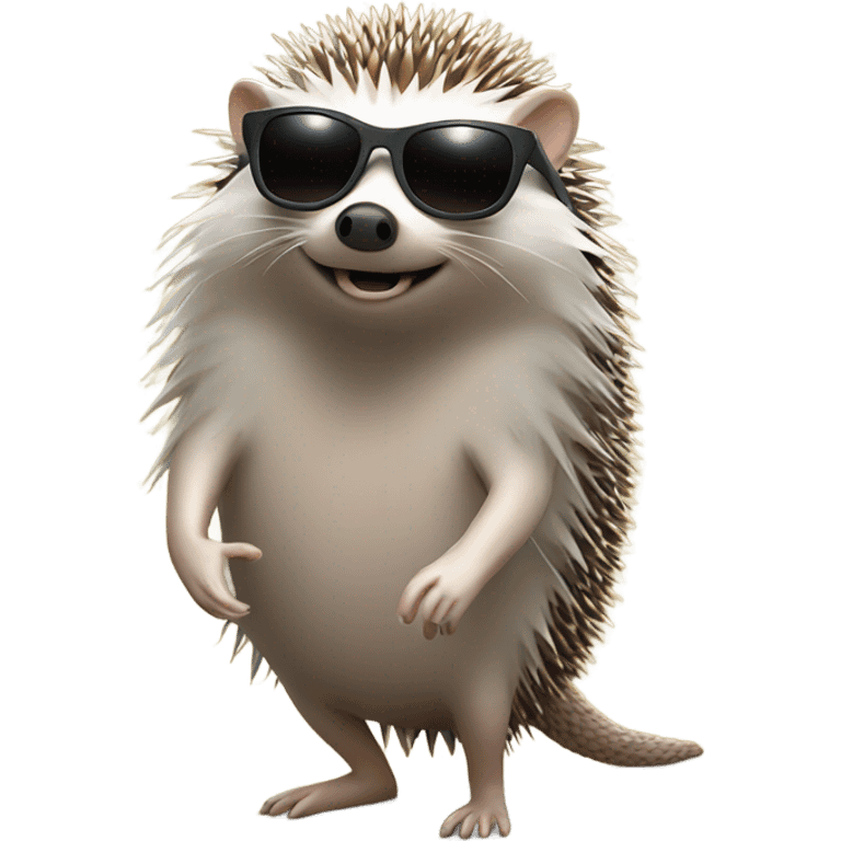 A hedgehog wearing reflective sunglasses emoji