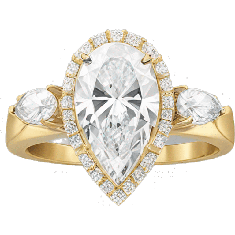 Gold oval center and pear side diamond engagement ring emoji