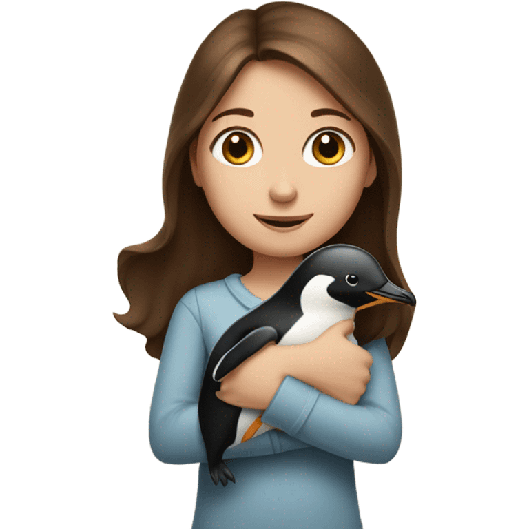 Girl with brown hair holding a penguin  emoji